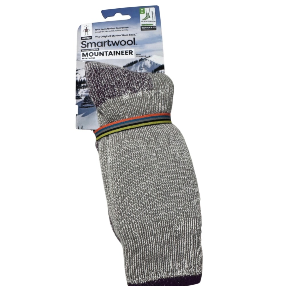 Smartwool Mountaineer Merino Wool Extra Cushion Crew Socks Womens M Taupe Purple